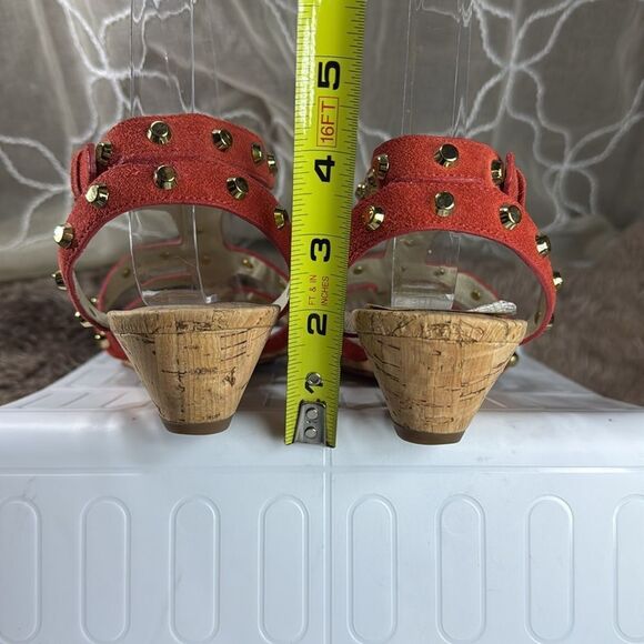 (S1) MICHAEL KORS JolieSuede Studded SandalsWOMEN /9 Mandarin $145Cork Wedge - Picture 7 of 11